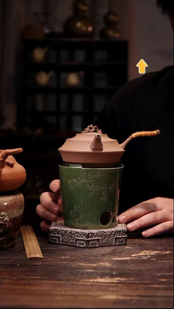 纯手工珊瑚石侧把加翡翠雕刻炉