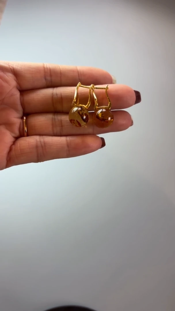 【闪购商品】琥珀耳饰银S925镶嵌琥珀耳饰一对