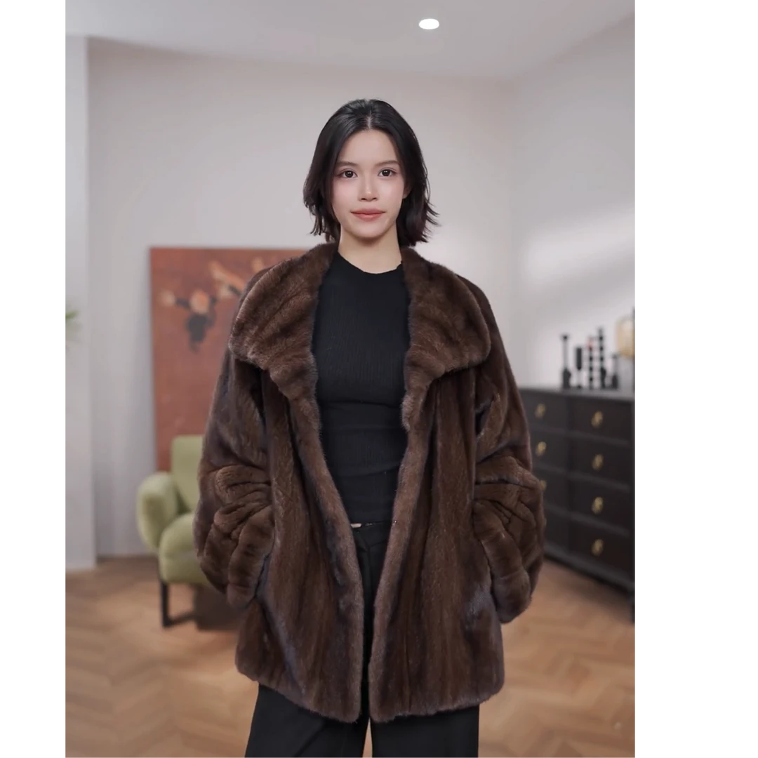 2025新款进口天鹅绒整貂时尚貂皮大衣年轻款水貂毛皮草外套女冬季