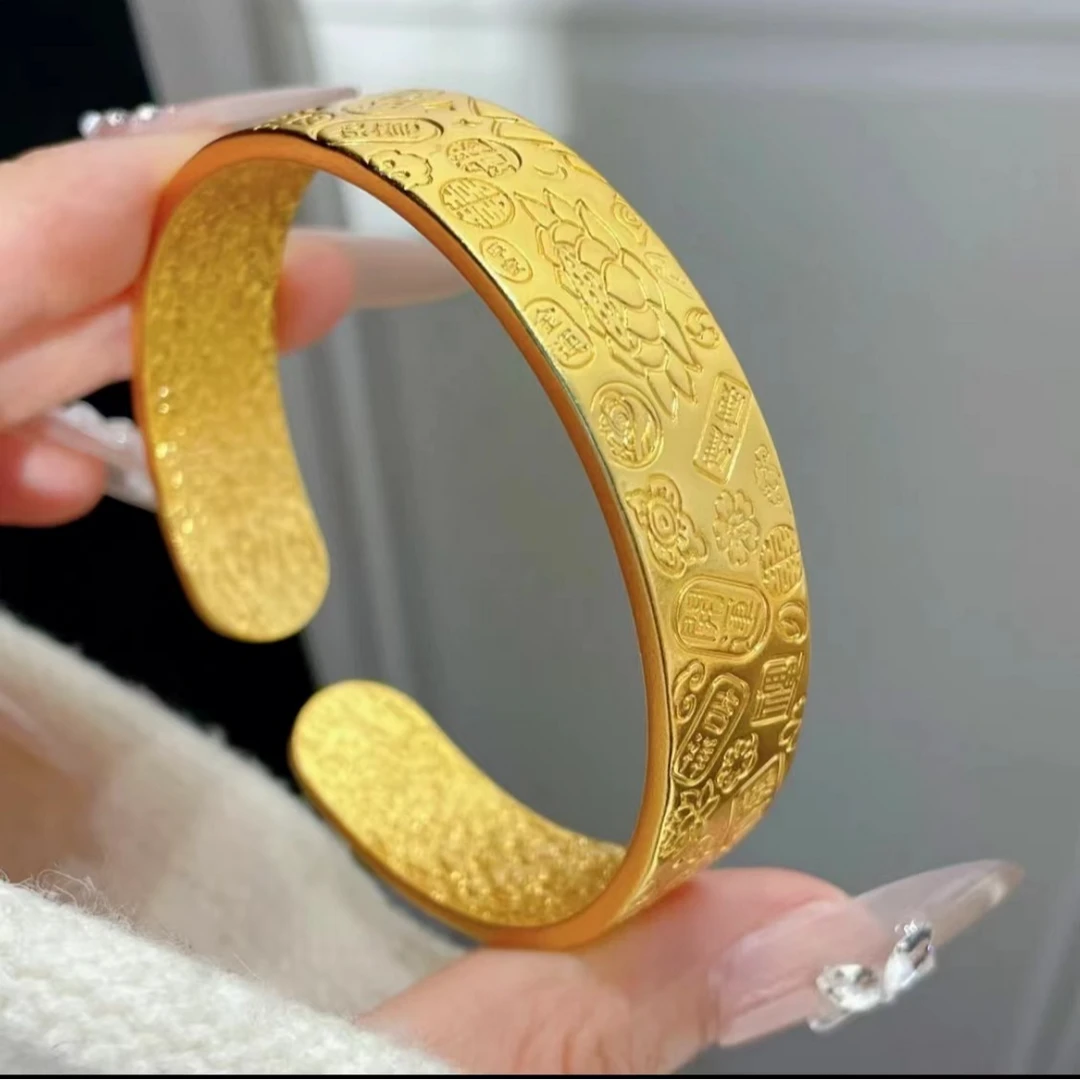 铜合金手镯 铜合金手镯 新中式国风大气大克重宽版吉言开口手镯