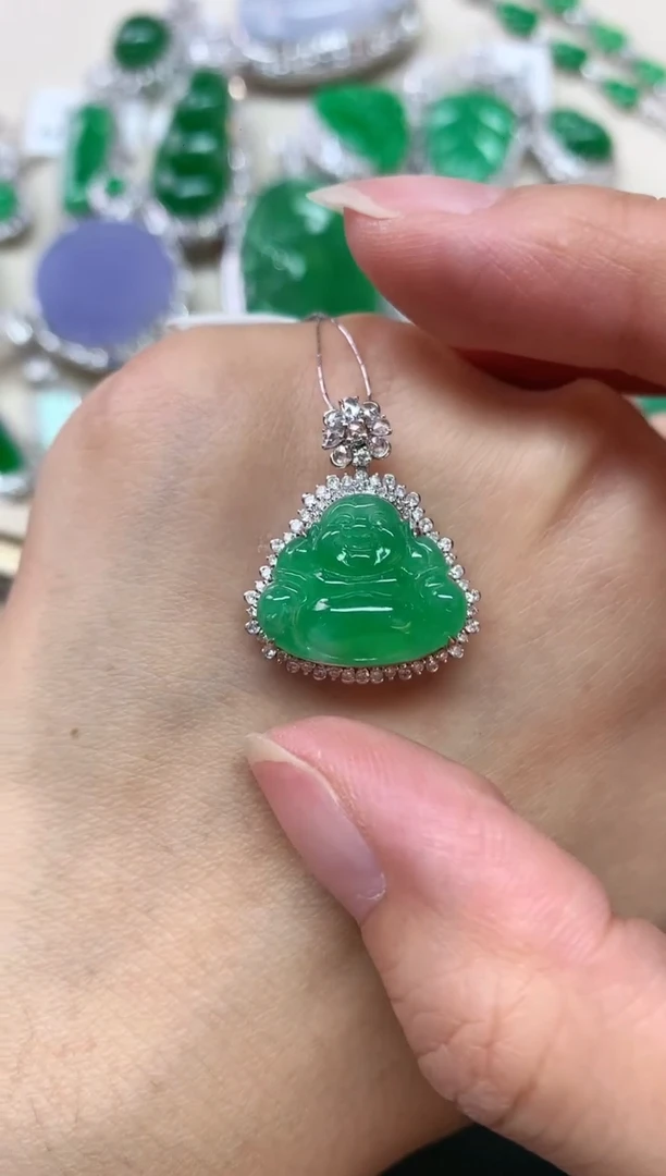 翡翠18K金镶嵌吊坠(不含链)A152|9800