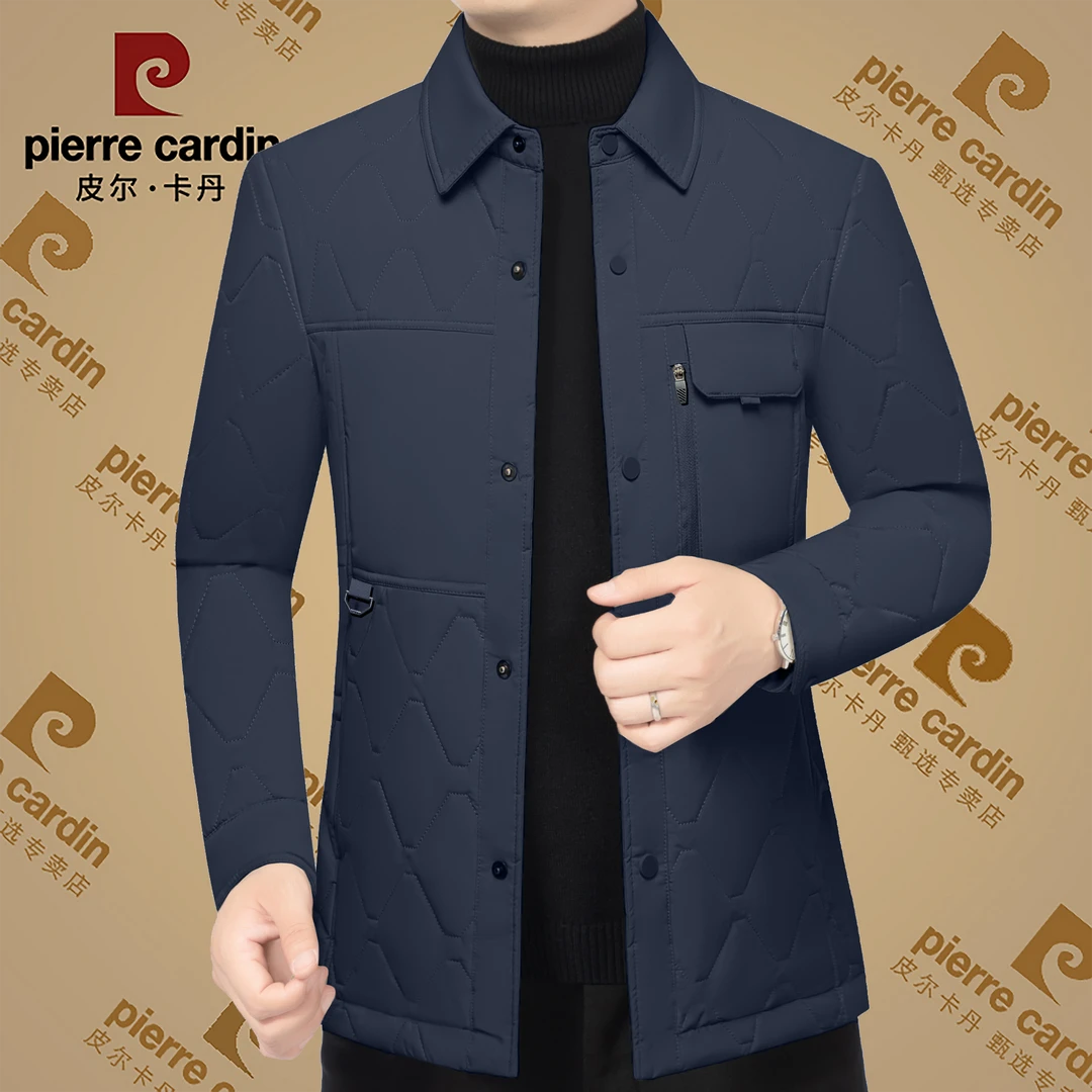 皮尔卡丹高档男士翻领新款时尚百搭棉服中年商务加厚保暖棉袄男装