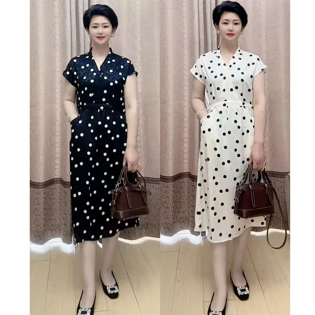 玫瑰提花波点裙子