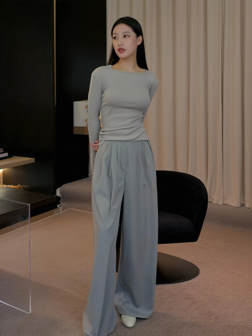 2025春季韩版设计感百搭气质显瘦直筒裤LK2501985