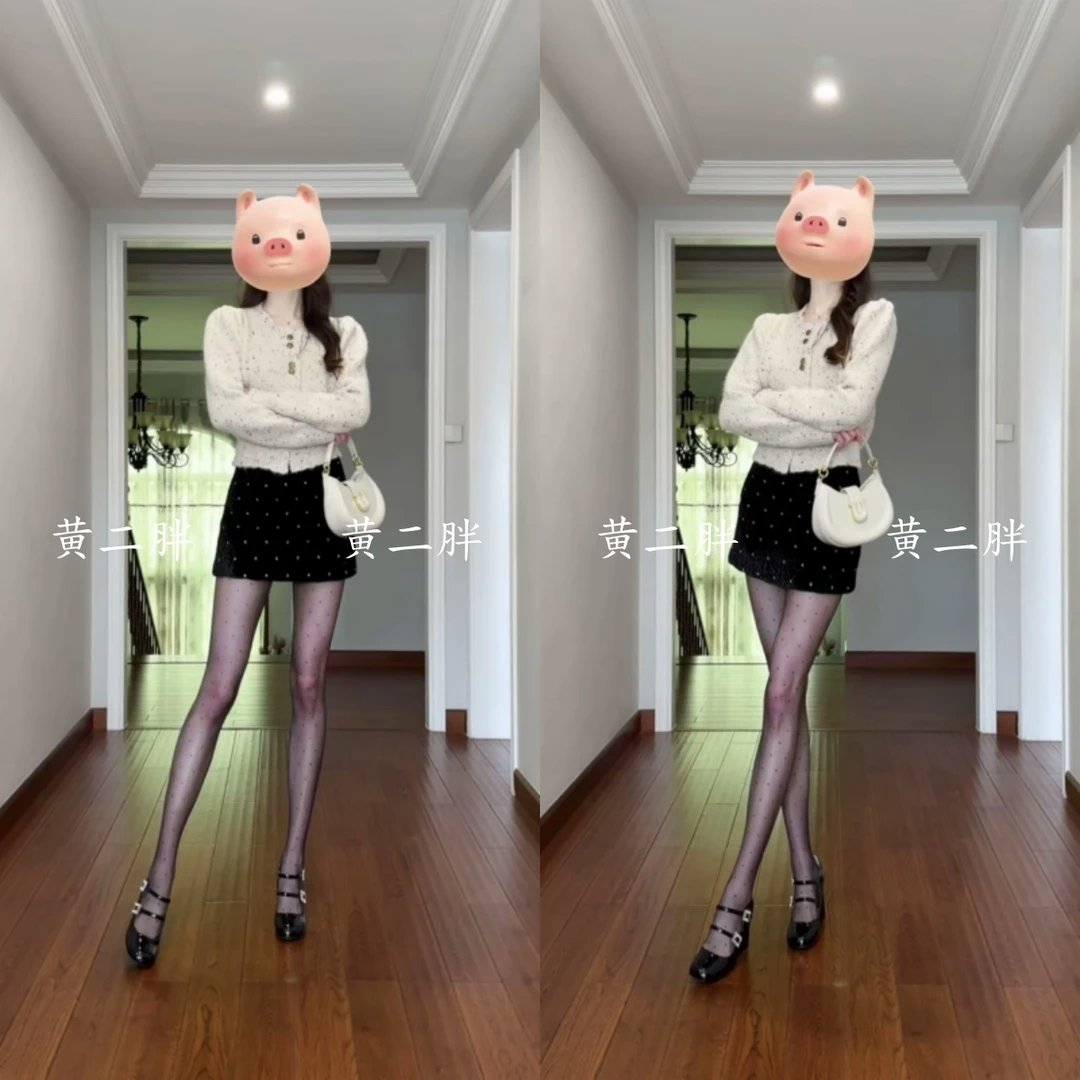 法式高级感针织毛衣外套女秋冬新款修身显瘦上衣+波点a字裙两件套