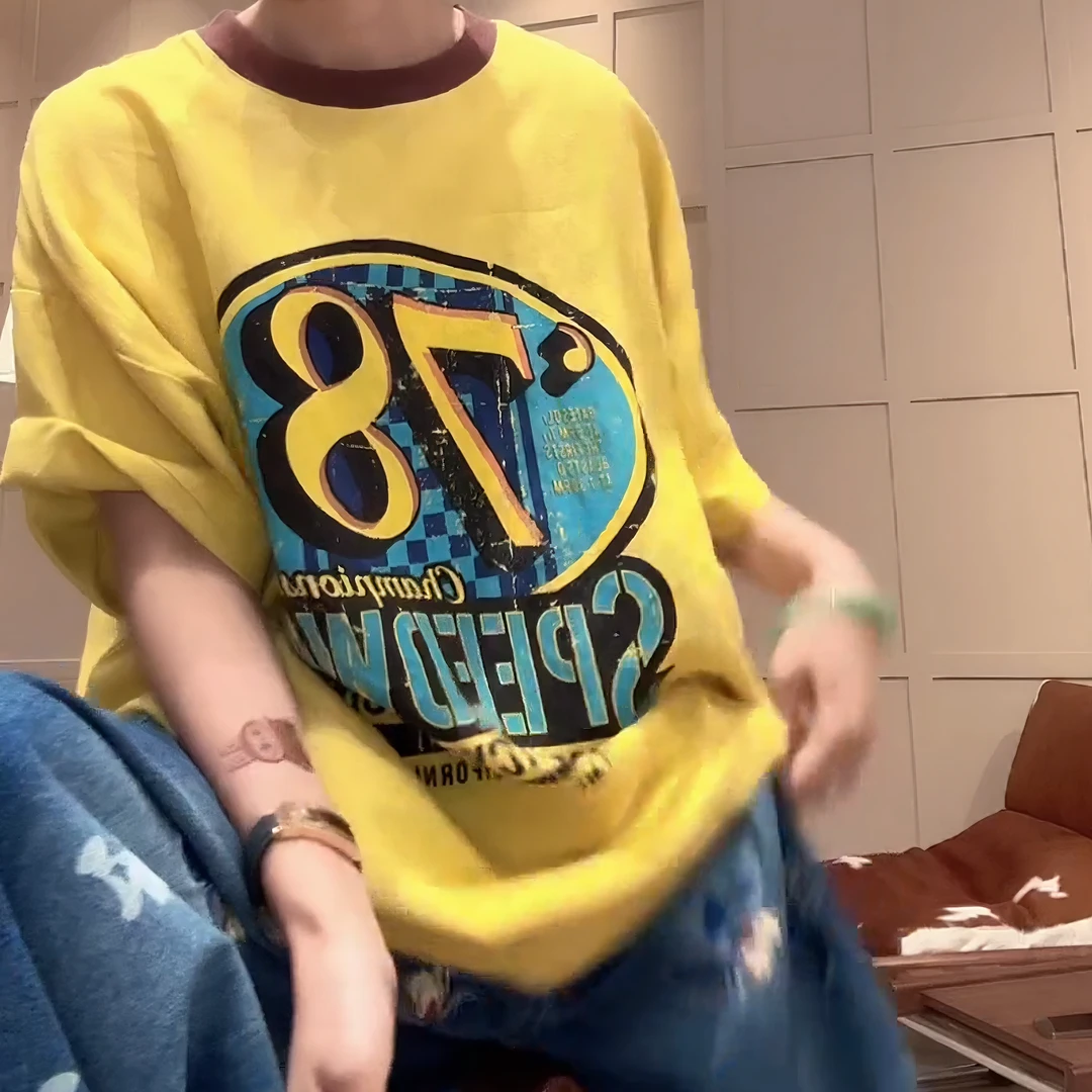 2025夏季新款T恤气质款上衣百搭网红休闲印花撞色短袖女LK2504577