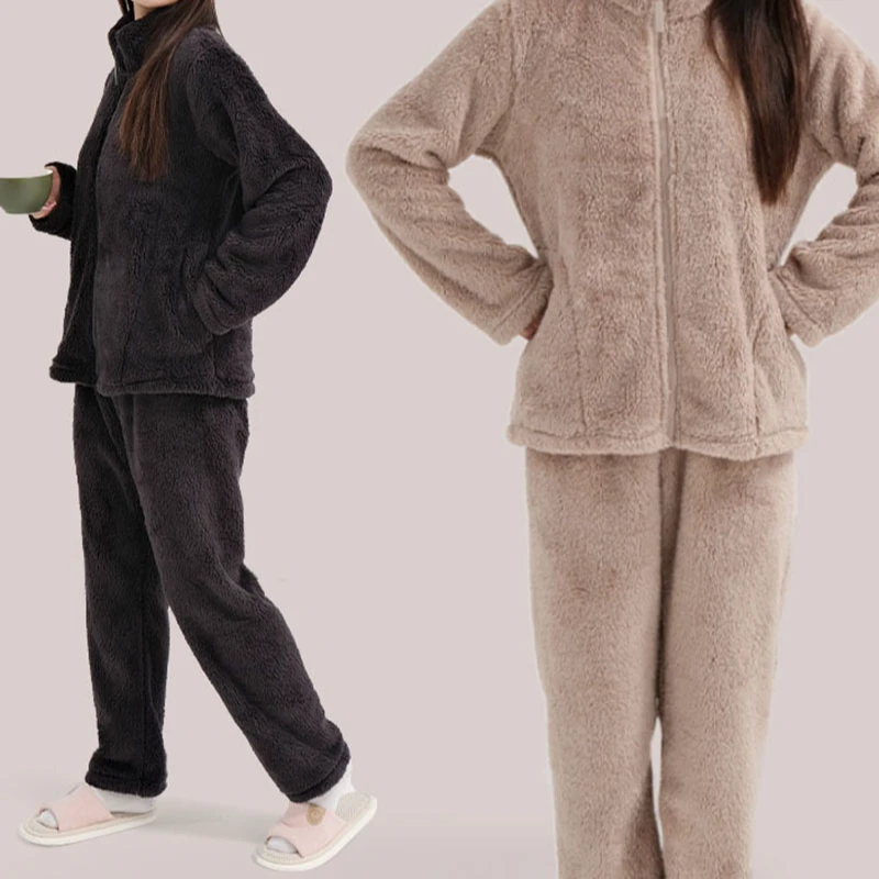 (珊瑚绒套装)新款秋冬季时尚百搭休闲舒适柔软家居服可外穿L
