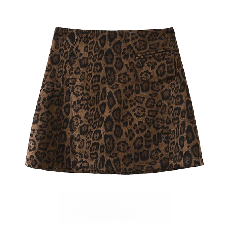 复古时尚短款豹纹半身裙女2025秋季新款高腰显瘦百搭A字包臀短裙