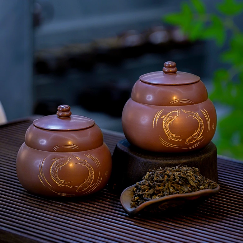 本陶手作150g装单个钦州坭兴陶茶叶储存罐茶叶罐子茶叶罐装存茶罐