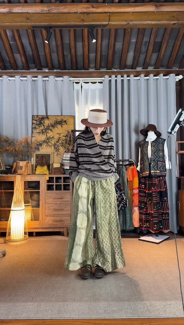 设计师款泥染满月阔腿裤