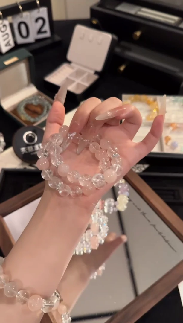 水晶手链合金粉白多宝x2118