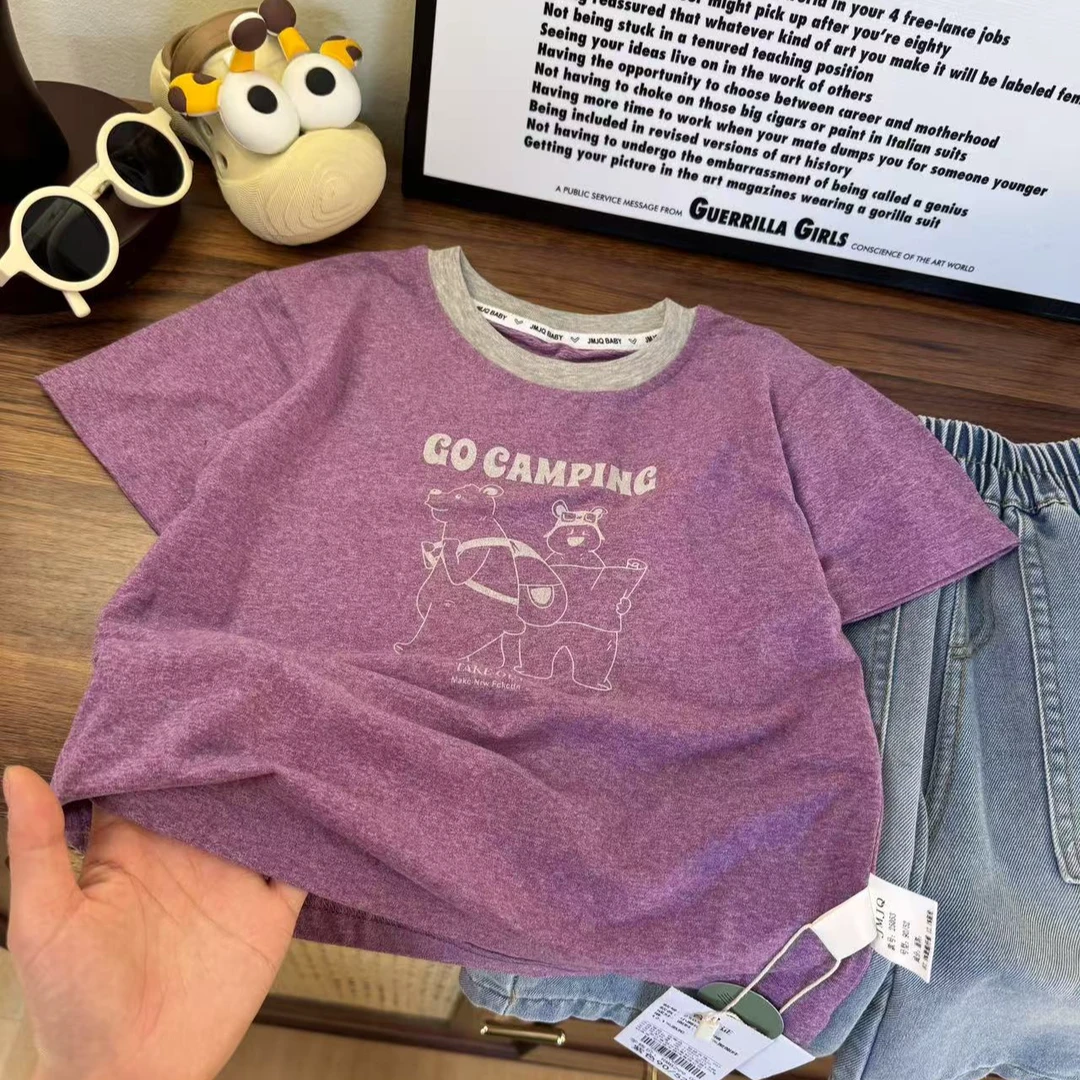 新款YM【JMJQ 25053】夏季新款儿童印花休闲圆领小熊印花短袖