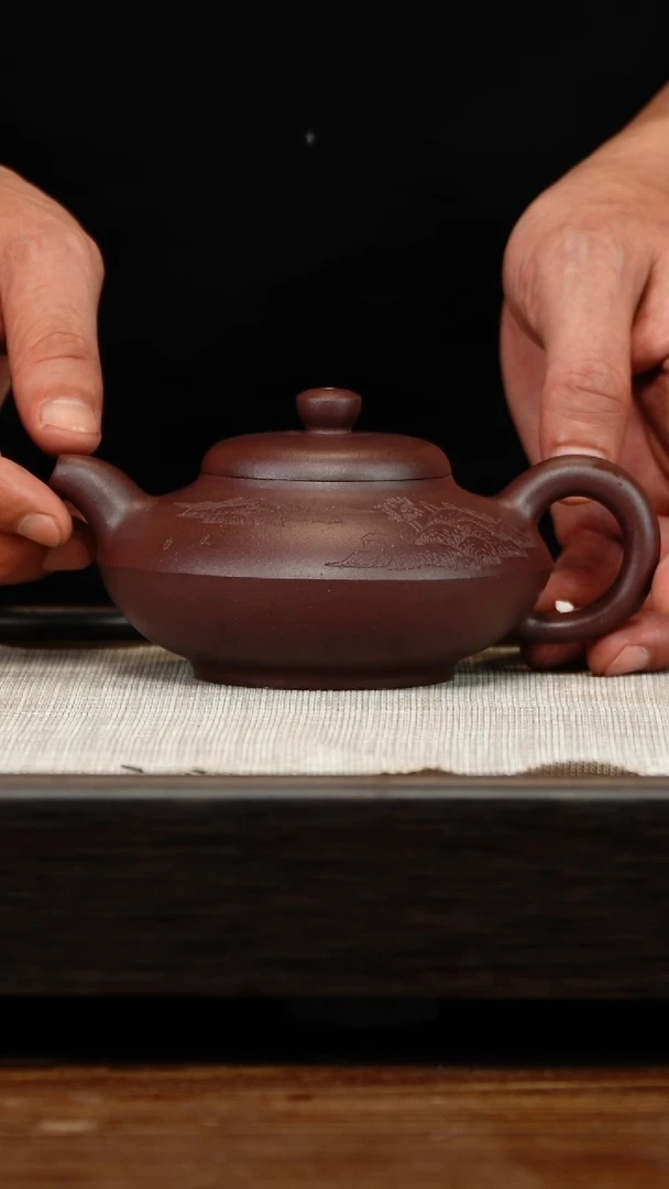 茶壶紫砂紫泥合欢刻绘280