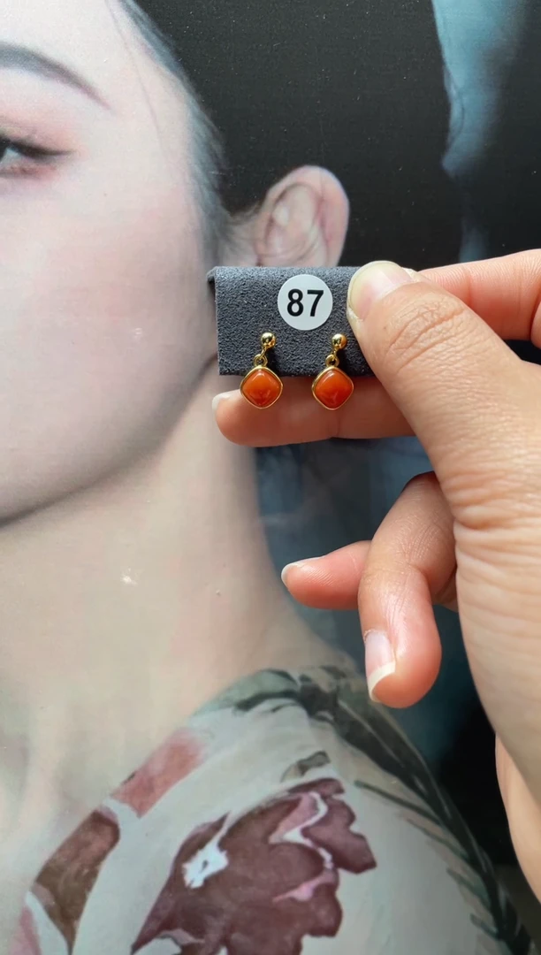 【闪购商品】南红玛瑙耳饰银S925镶嵌0087