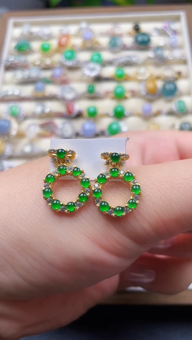 银S925镶嵌翡翠耳饰118