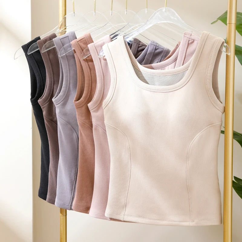 【2件装】秋冬加绒加厚棉羊毛打底内搭内衣女带胸垫保暖女保暖背心