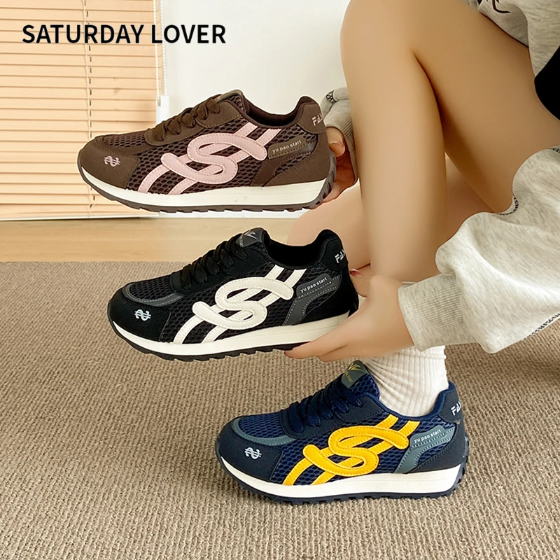 星期六恋人女鞋2025新款夏季网面透气德训鞋子女多巴胺百搭运动鞋