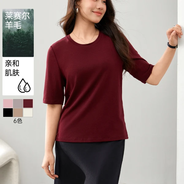 【莱赛尔空气感云朵衫】纤莉秀W大码女装夏季圆领休闲针织衫QJ4437