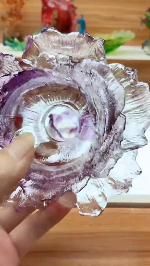 手工艺品琉璃牡丹花淡紫色灯罩16公分颜色随机发