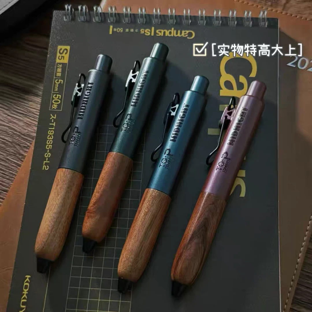 塔诺塞TOP暗夜系小胖笔黑色中性笔檀木笔握金属低重心考试刷题0.5