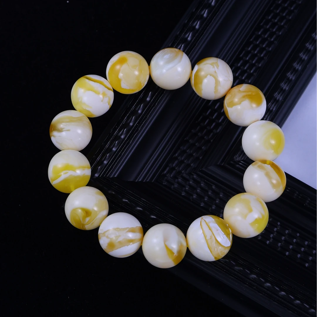 15mm+金瓷白溶洞妖圆珠手串气质百搭国风文玩潮流轻奢单圈LM059