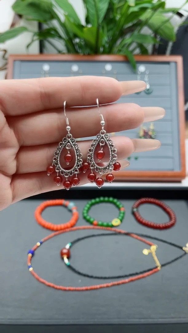 【闪购商品】南红玛瑙耳饰银S925镶嵌681