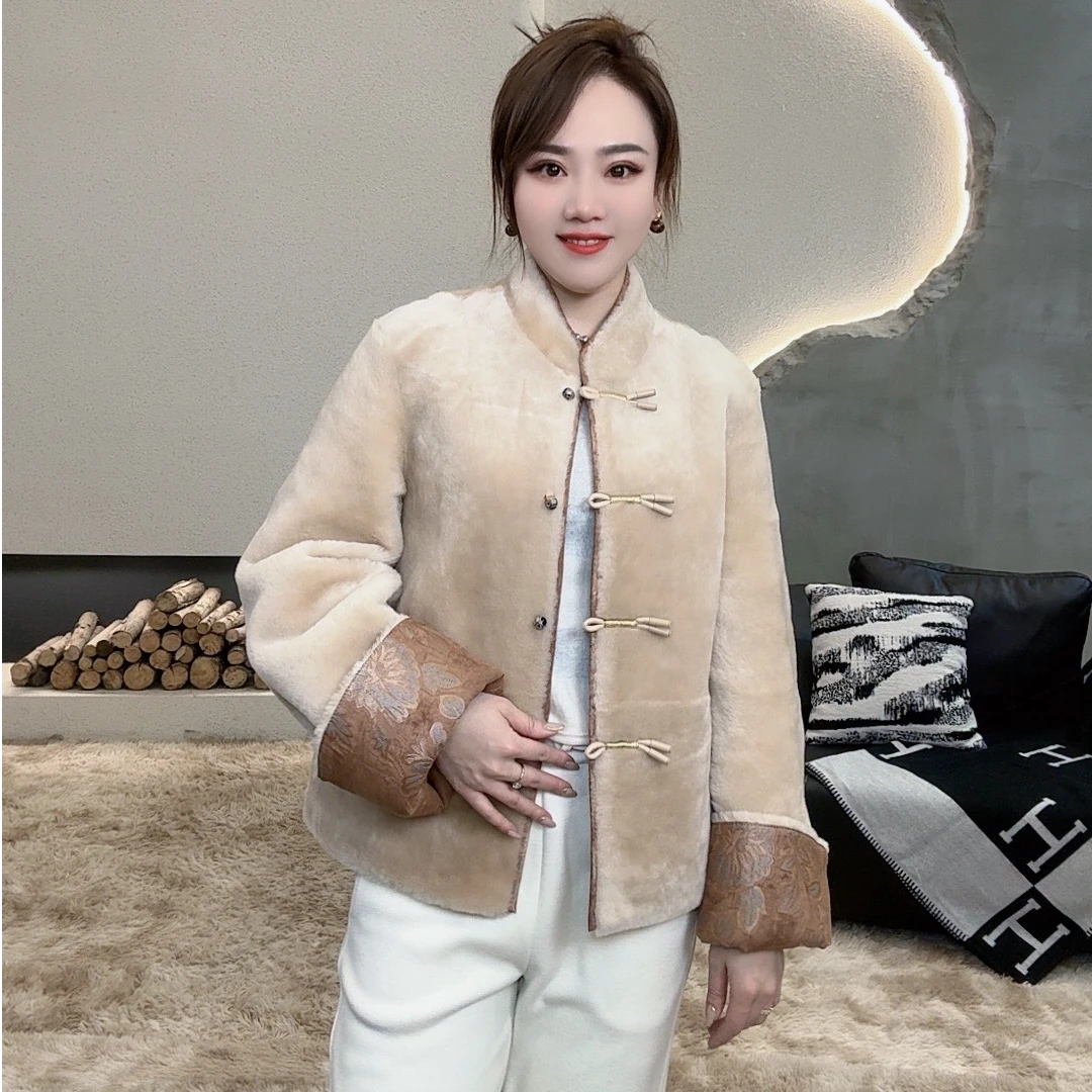 【喜芃皮草优选】“金韵花开”新款高定新中式国风两面穿羊毛外套