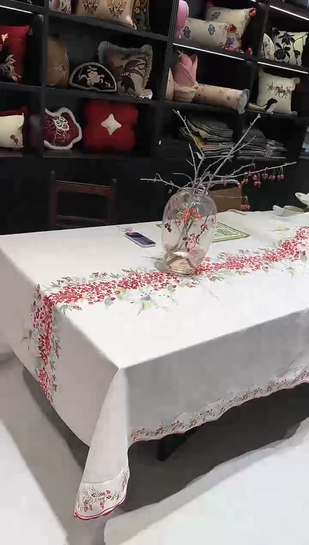 毛绒定制月涧丹桂桌布180*180