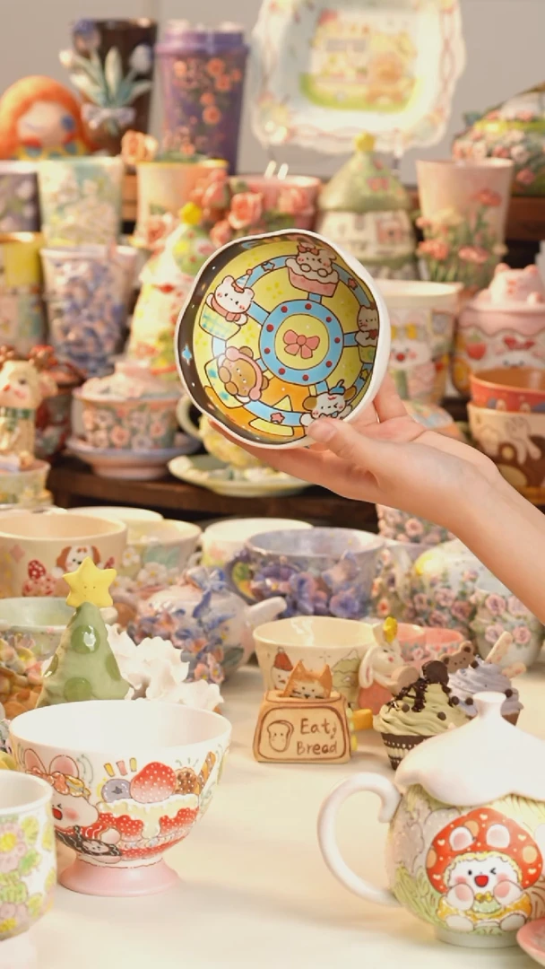 摆件陶景德镇釉下彩手绘设计师款陶瓷