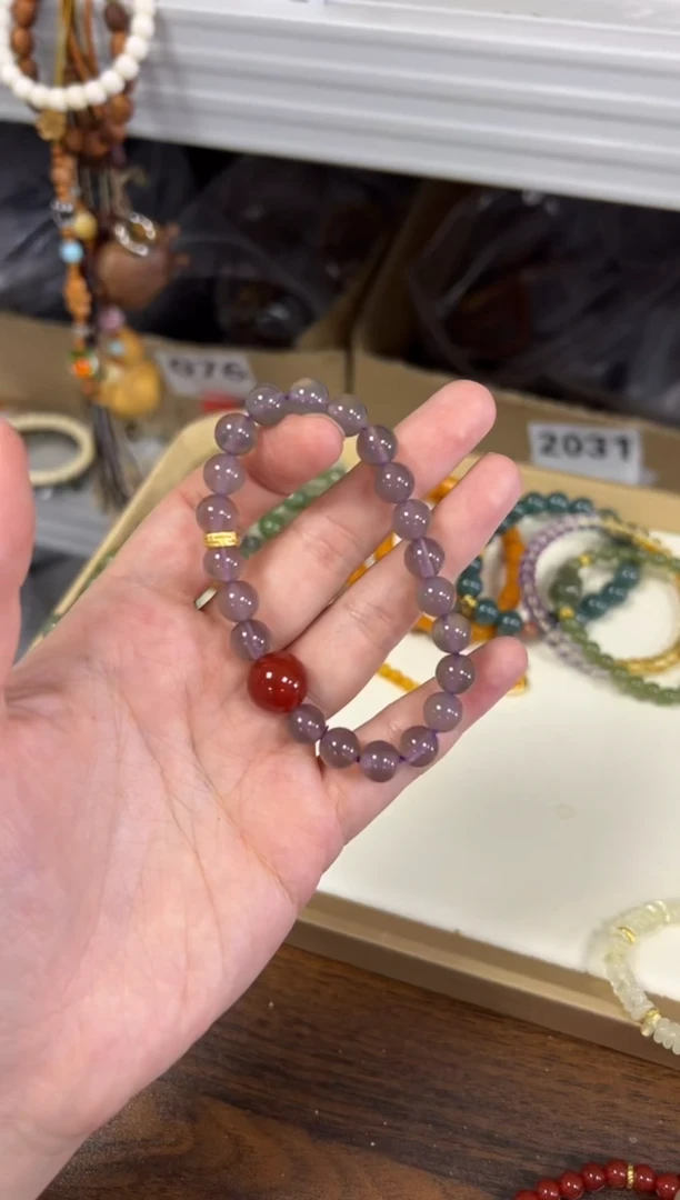 玛瑙/玉髓手链未镶嵌冰烟紫玛瑙红大顶珠手串[0108]