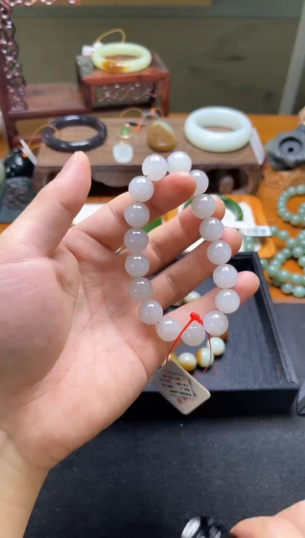 未镶嵌手串和田玉卡12青海烟紫 圆珠