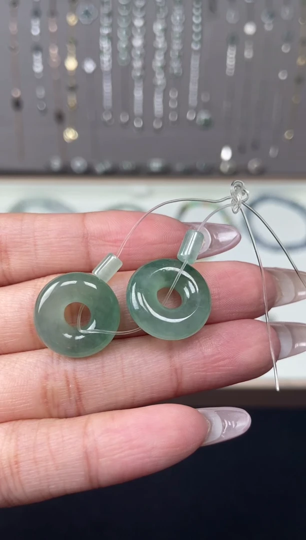 吊坠(不含链)未镶嵌翡翠冰绿平安扣一对天然缅甸翡翠A货