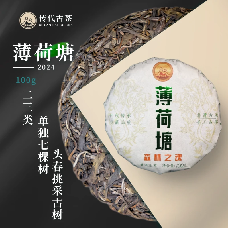 传代 7棵树挑采薄荷塘 森林之魂生茶100g/饼传代非遗古法手工制作