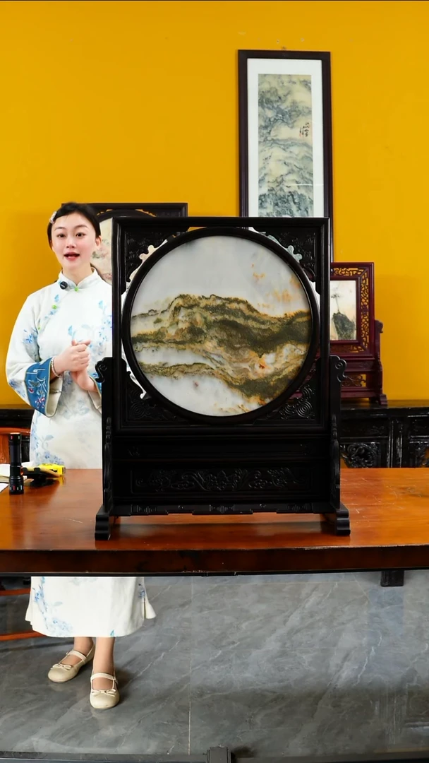 石材纳***3天然大理石画摆件