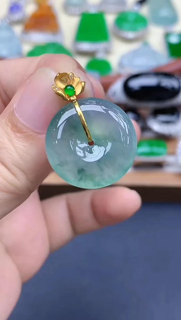 颈饰18K金镶嵌翡翠449-中国好珍宝