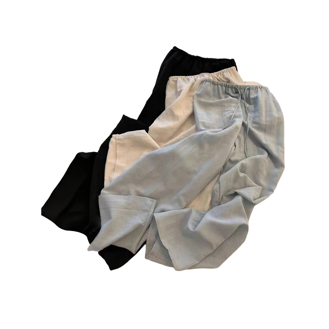 气质好的想转圈圈！抽绳阔腿遛弯裤女夏季轻薄宽松拖地休闲长裤子