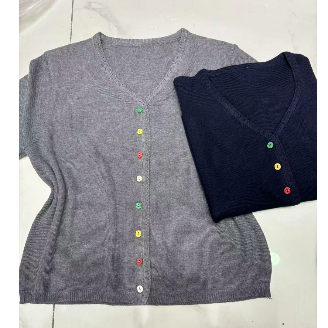 9002彩扣V领开衫款显瘦薄款夏季毛针织衫时尚嘻哈风