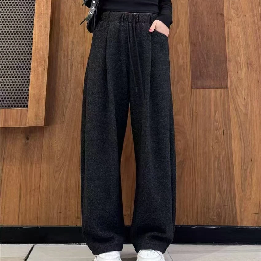 加绒加厚日韩系云朵裤冬季松弛休闲弯刀裤