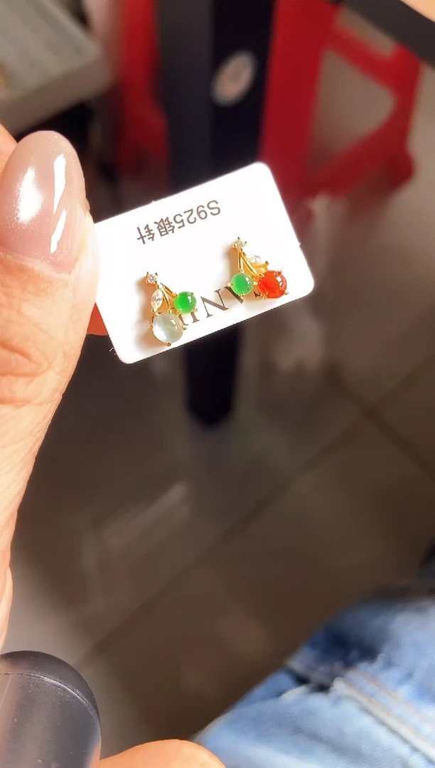 银S925镶嵌翡翠耳饰12