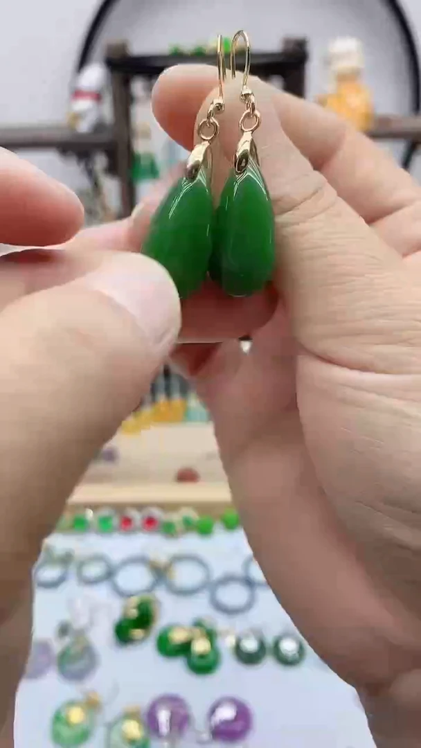 14K金镶嵌和田玉耳饰21