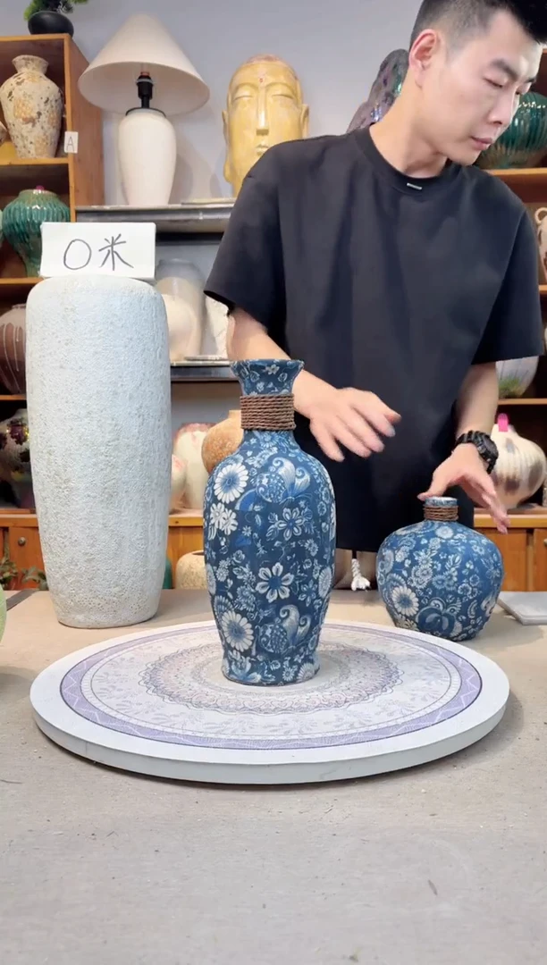 瓶陶瓷花瓶  福利  青花麻绳中号  不装水
