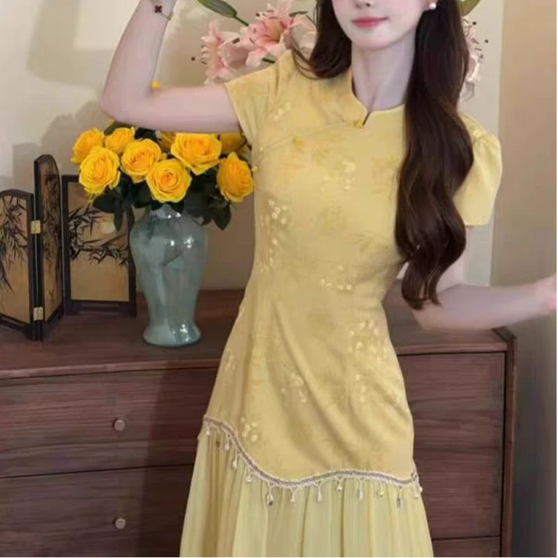 586-2#新中式国风旗袍连衣裙温柔风高级感超修身包臀长裙2025新