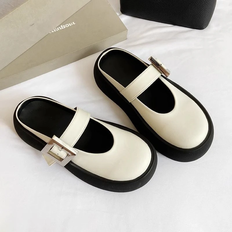 松糕厚底夏秋新款法式圆头一字扣带包头拖鞋AB-117