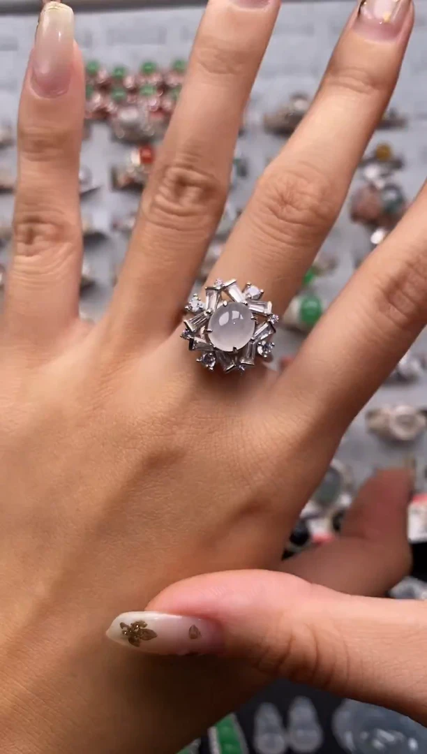 银S925镶嵌戒指翡翠天然A货翡翠5