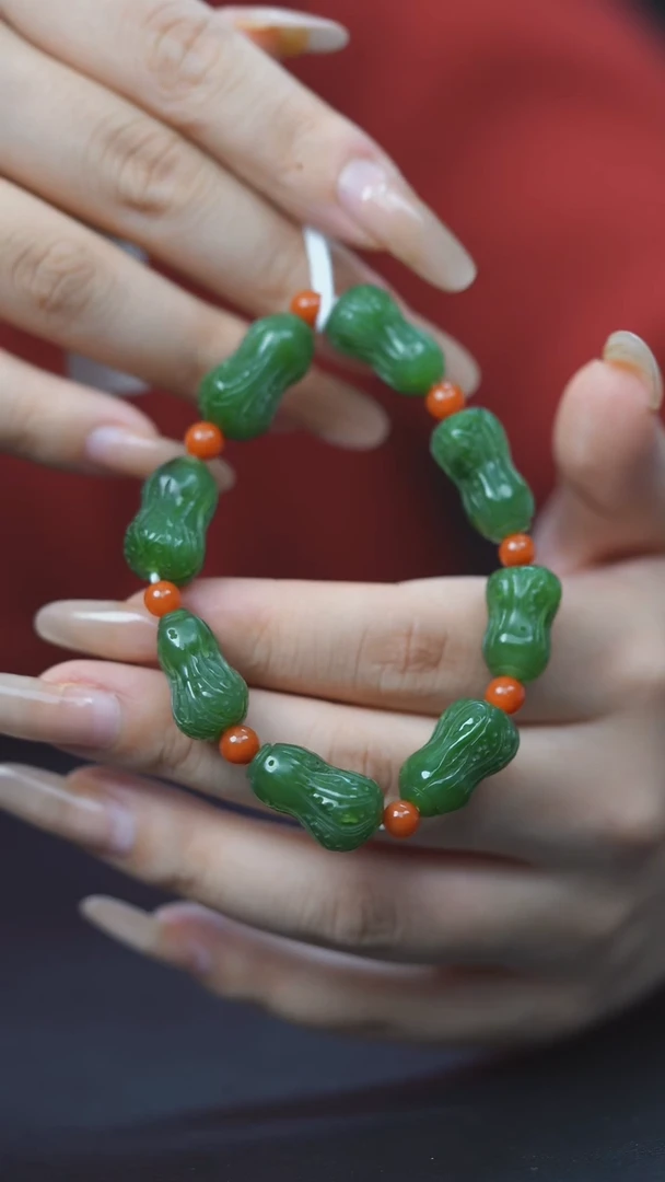 未镶嵌手串和田玉碧玉白菜 8颗 HG180061