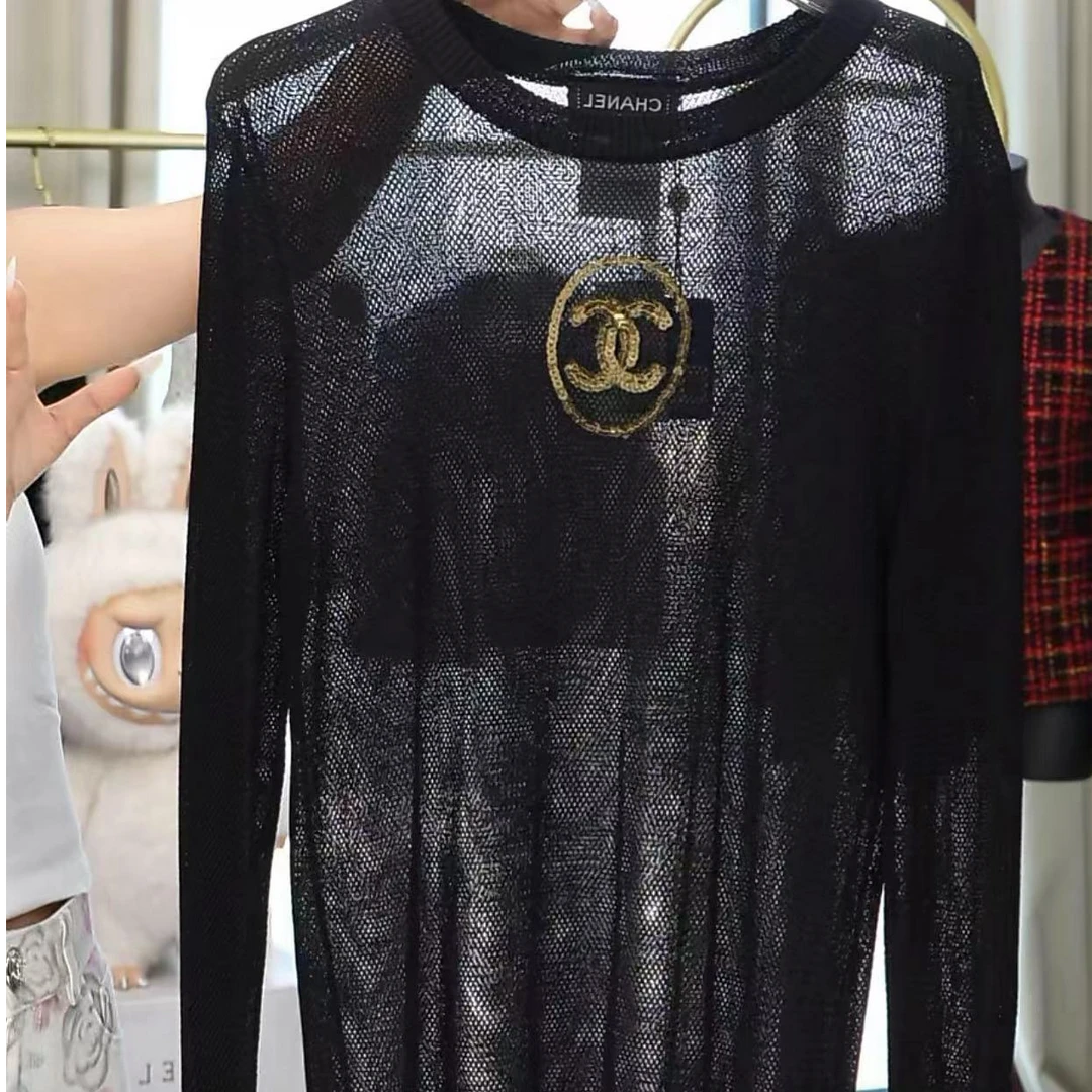 99新 Chanel/香奈儿 Chanel 双C亮片镂空T恤 34码