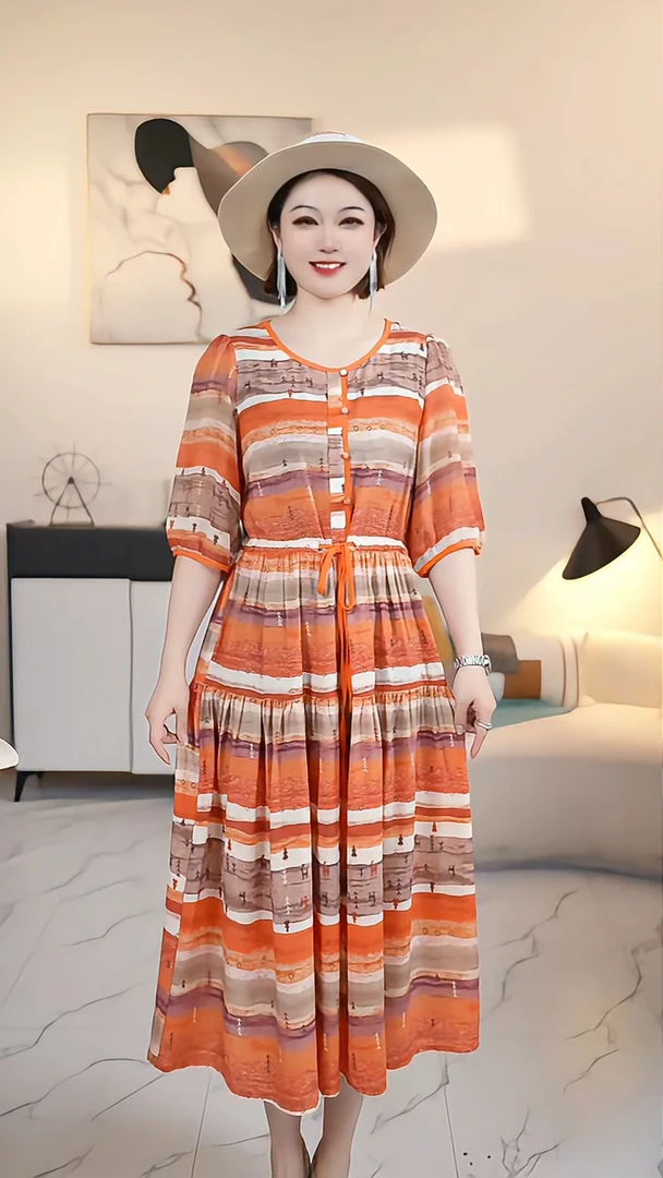 【深圳薇姐清仓】E高端大码原创遮肉显瘦连衣裙 E8025