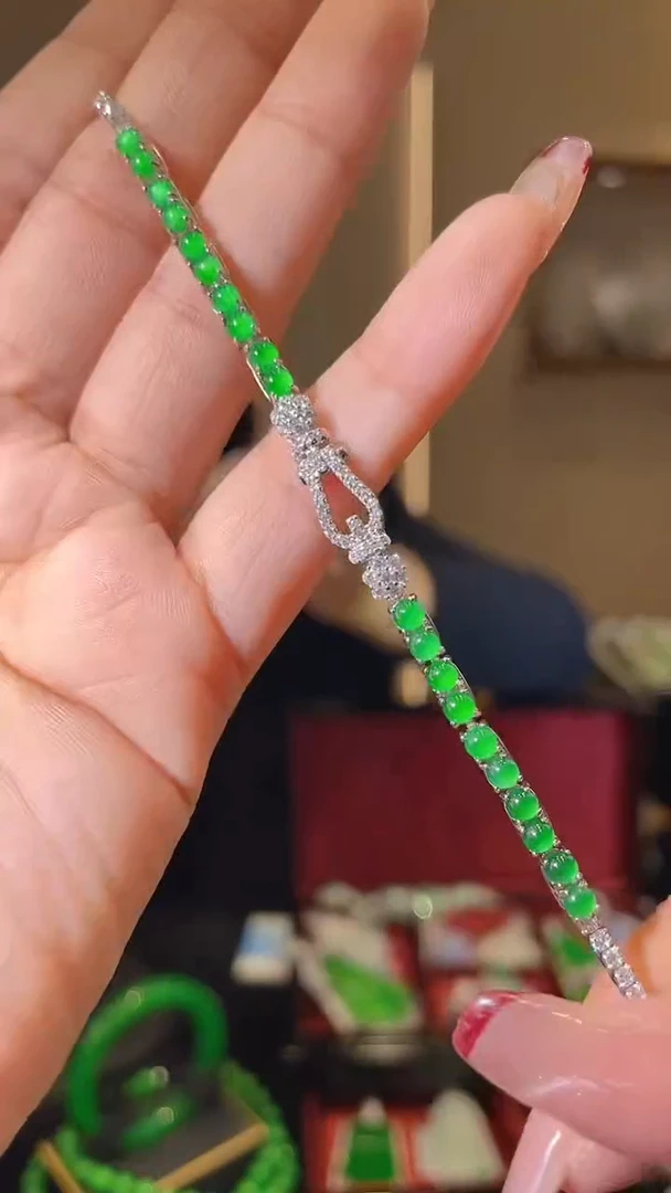 【闪购商品】翡翠手链银S925镶嵌天然翡翠A货