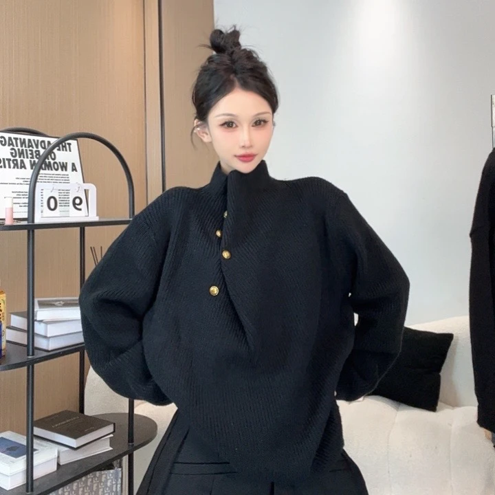 【TIKOU梯口】美式潮牌重磅毛衣冬季高级感针织衫高街百搭不规则衫