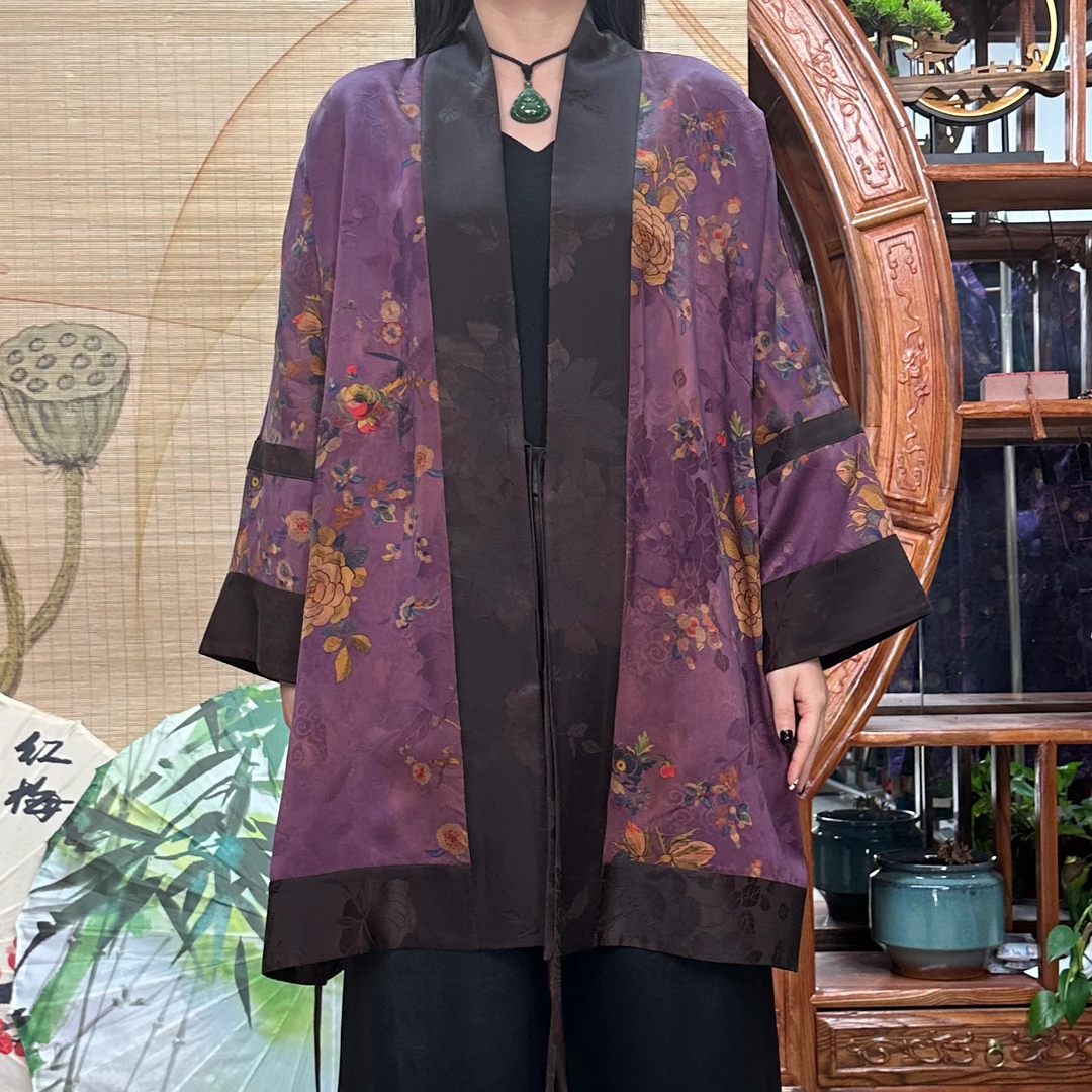 60姆米重缎富贵牡丹小上衣100桑蚕丝香云纱新中式